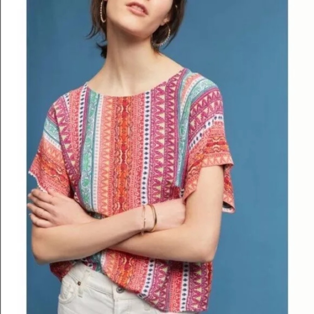 Maeve Anthropologie Mila Colorful Printed Top - Picture 2 of 7